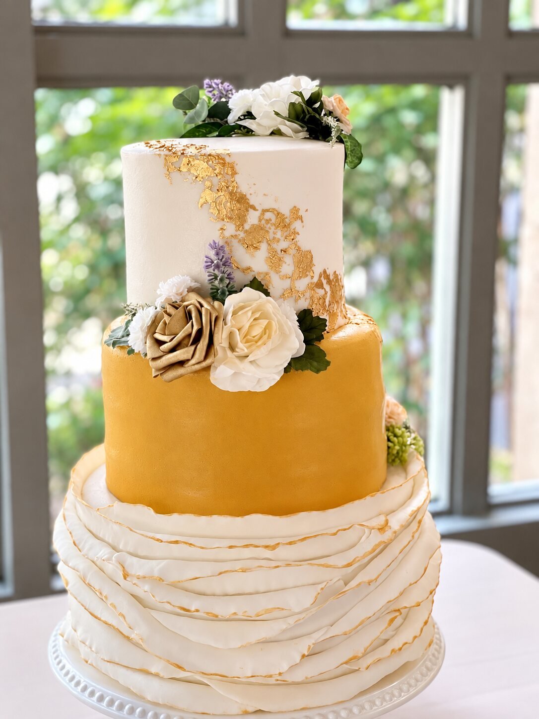 Gold Leaf & Ruffles wedding cake