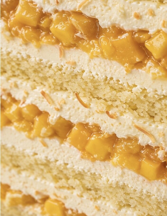 Inside the Coconut & Mango cake