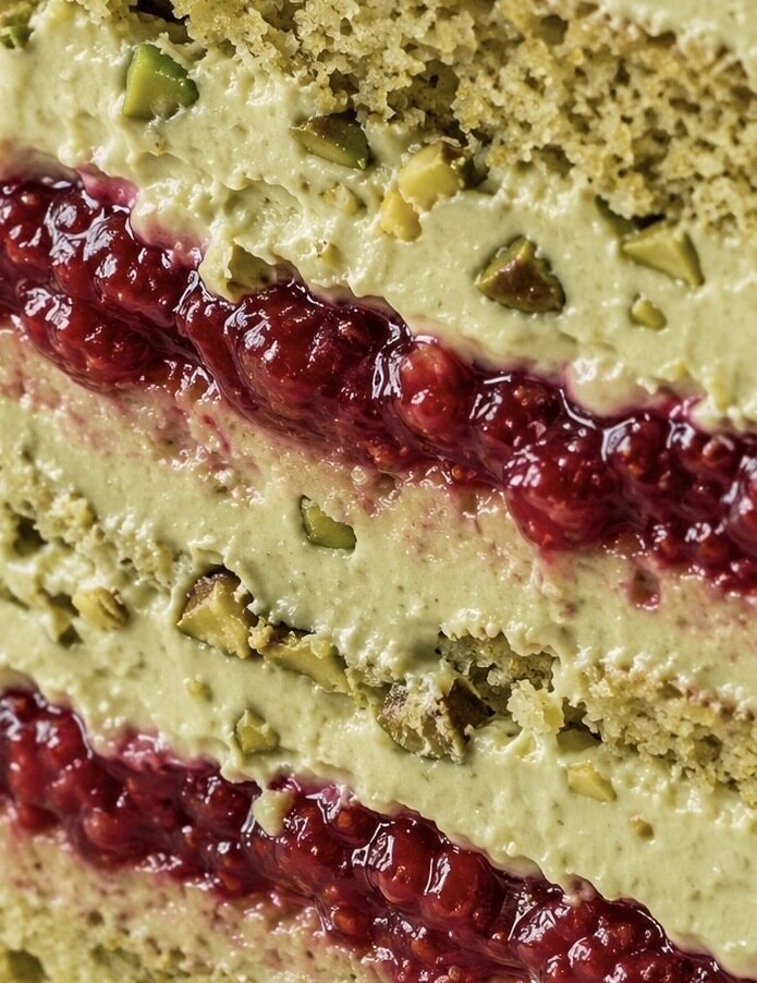 Inside the Pistachio & Raspberry cake